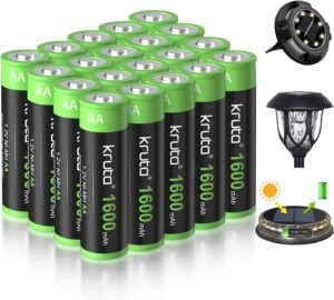 Solar Light Rechargeable AA Battery 1600mAh NiMH 1.2V Low Self-Discharge – 20 Pack