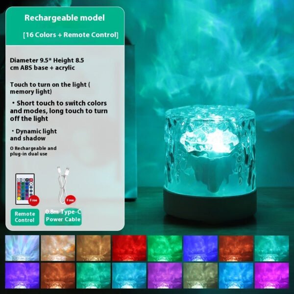 Crystal Lamps USB Rechargeable Acrylic Water Ripple LED Table Lamp with Remote Control, RGB Mood Light for Bedroom, Dining Table & Patio