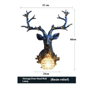 Lucky Antlers Wall Lamp – Vintage Deer Antler Wall Light with Glass Shade, LED Resin Wall Sconce