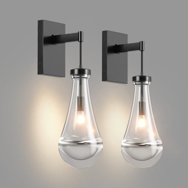 Black Wall Sconces Set of 2 Dimmable Raindrop Glass Wall Lights, Modern Art Deco Bathroom Vanity Lighting by Nooriva