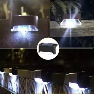 Deck Solar Lights Outdoor 4 Pack, Black ABS Solar Powered LED Deck & Stair Lights, Waterproof Auto On/Off Warm White Fence Patio Railing Lighting