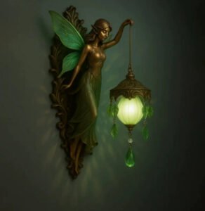 Vintage Mermaid Wall Lamp with Frosted Crystal Lantern, Antique Bronze Coastal Wall Sconce, Ocean-Inspired Decorative Light for Bedroom, Bathroom