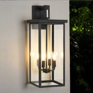 Nooriva Outdoor Wall Lights & Sconces 26" Modern Black Iron Lantern with Clear Glass, 4 E12 Sockets, Weatherproof Porch Light Fixture