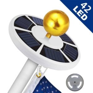 Nooriva Solar Flag Pole Light – 42 LED Super Bright, 6 Solar Panels, 2200mAh Battery, IP55 Waterproof, Adjustable Brightness, Auto On/Off, White ABS, Camping Hook, 8.66 Inch