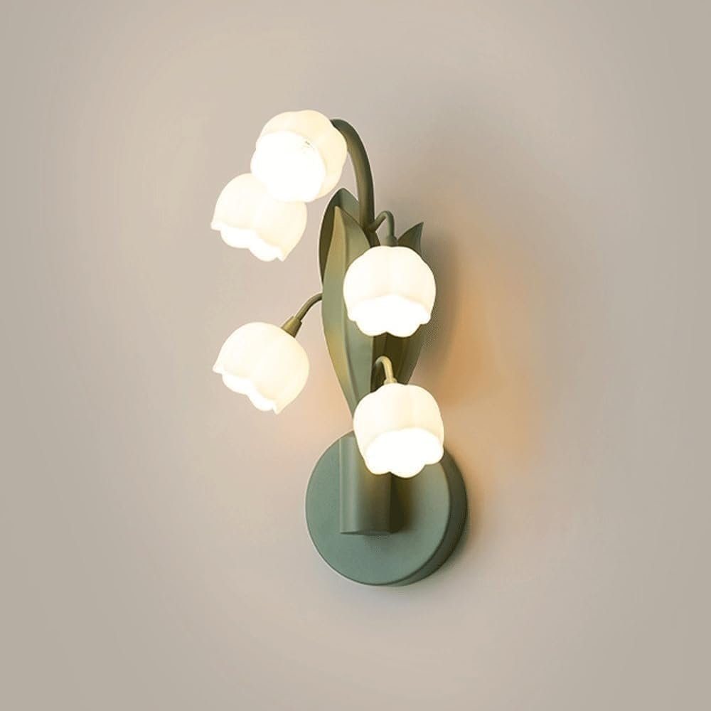 Flush Mount Wall Sconce – 5-Light Lily Green Glass Wall Lamp