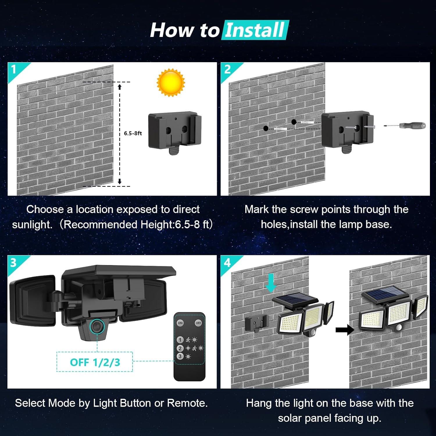 Solar Lights Motion Sensor Outdoor, 2500LM 210 LED 3-Head Flood Lights, 2 Pack