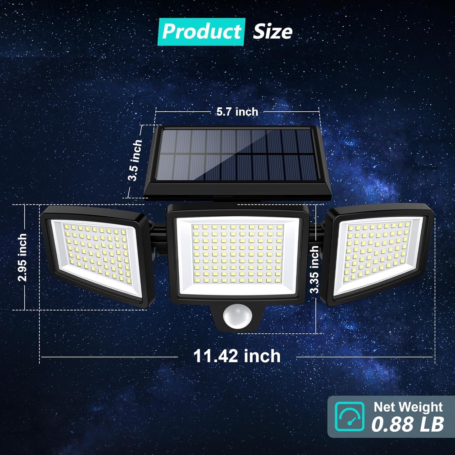 Solar Lights Motion Sensor Outdoor, 2500LM 210 LED 3-Head Flood Lights, 2 Pack