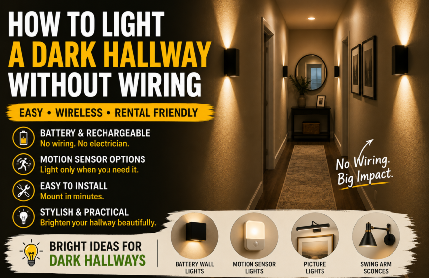 How to light a dark hallway without wiring using battery wall lights, motion sensor lights and decorative sconces