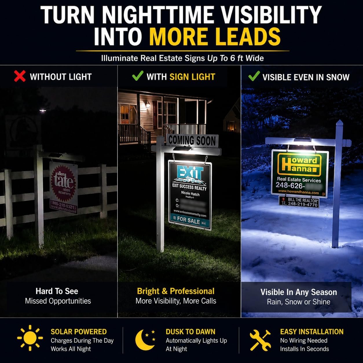 Solar Sign Lights Outdoor for Real Estate Yard Signs, Dual-Sided LED