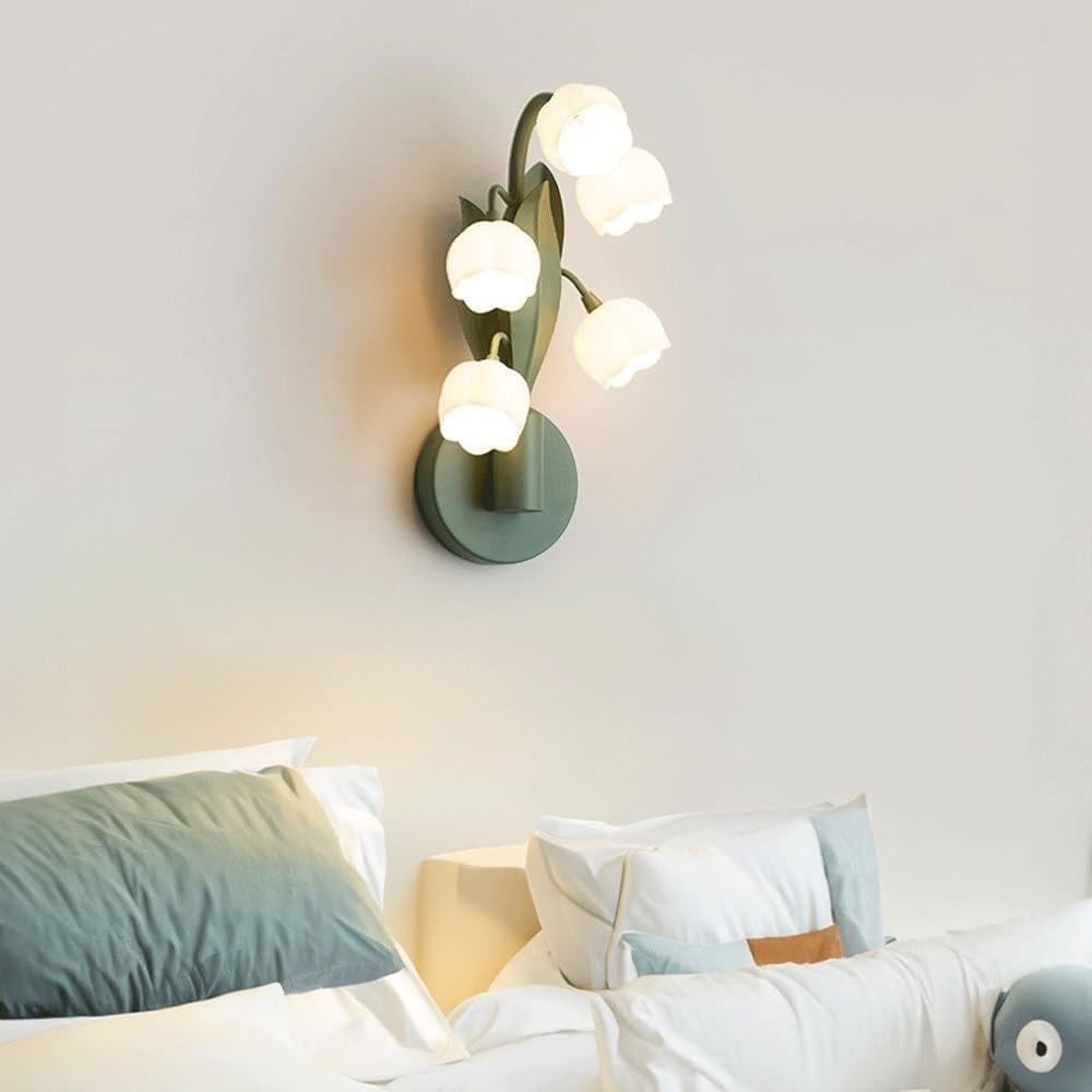 Flush Mount Wall Sconce – 5-Light Lily Green Glass Wall Lamp