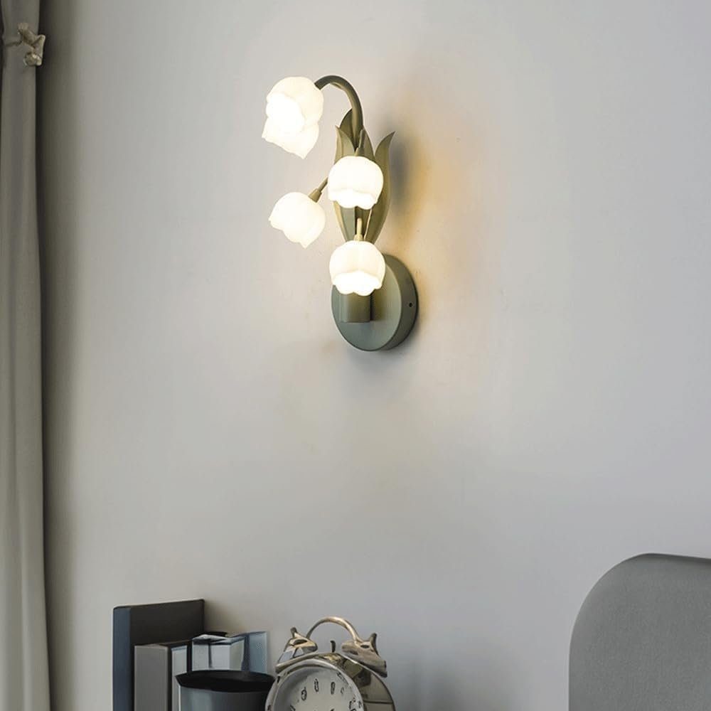 Flush Mount Wall Sconce – 5-Light Lily Green Glass Wall Lamp