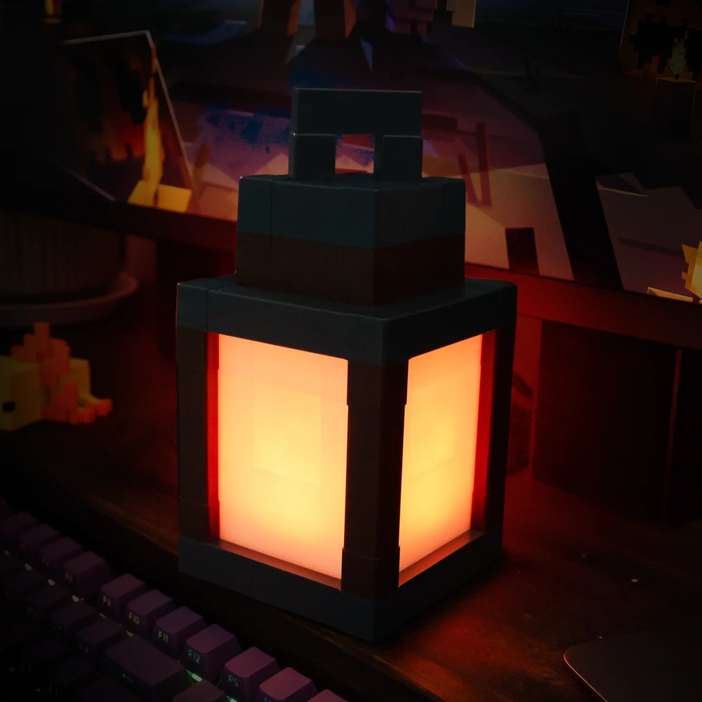 Minecraft Lantern Pixel Style Night Light – 16 Color Portable Table Lamp