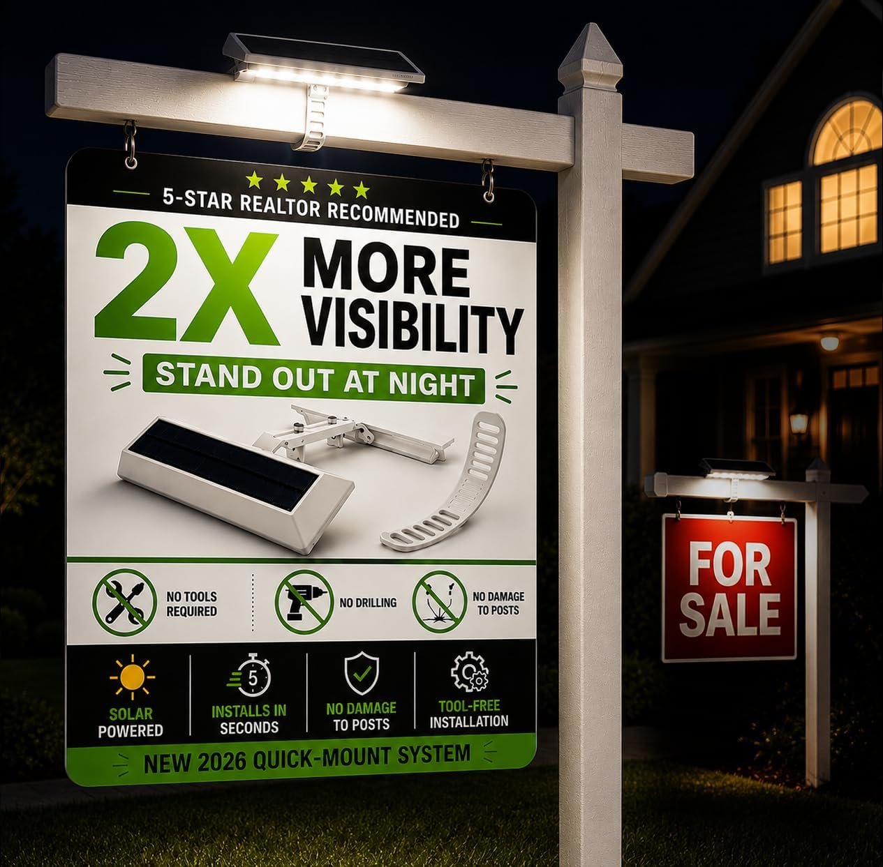 Solar Sign Lights Outdoor for Real Estate Yard Signs, Dual-Sided LED