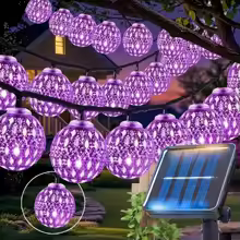 Purple solar-powered outdoor fairy lights – product media.