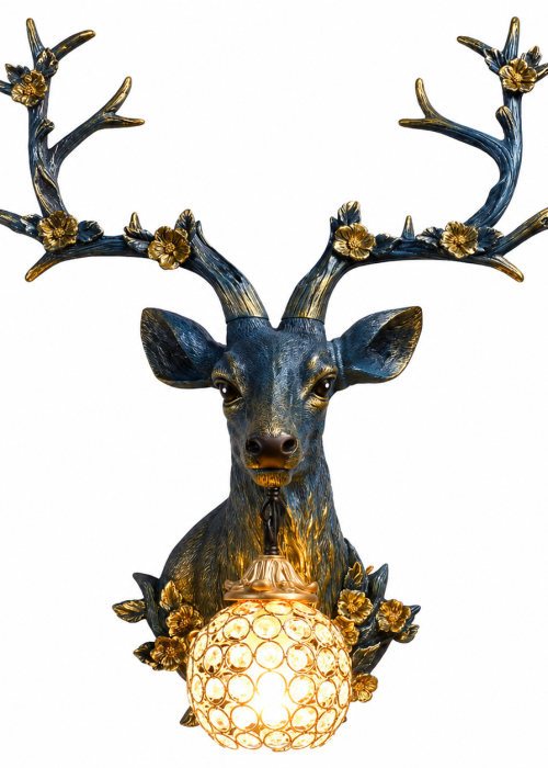 Antler Wall Sconce – Rustic Deer Head Wall Lamp with Vintage Elk Design